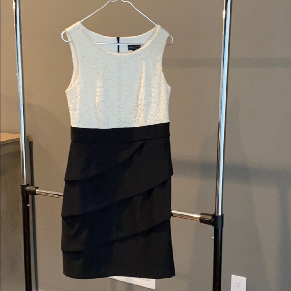 White & black cocktail dress.